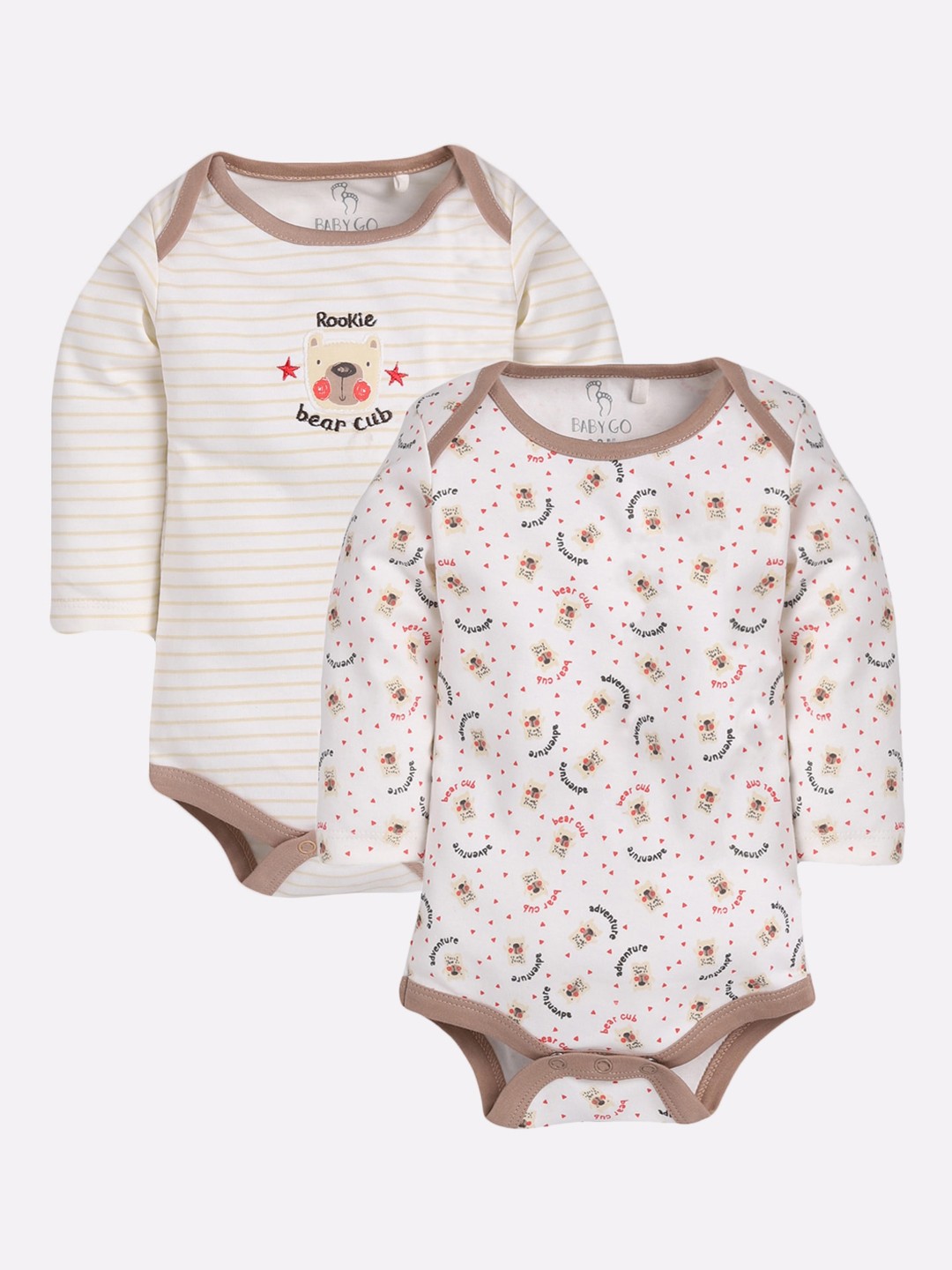 

BABY GO Infant Kids Beige Pack Of 2 Pure Cotton Bodysuits