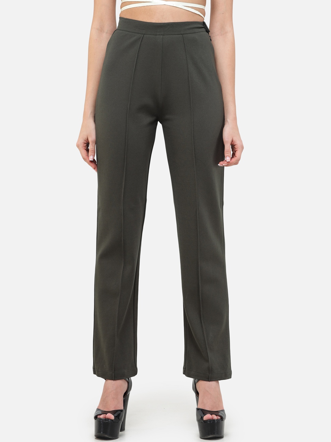 

DECHEN Women Charcoal Grey Regular Fit Solid Trousers