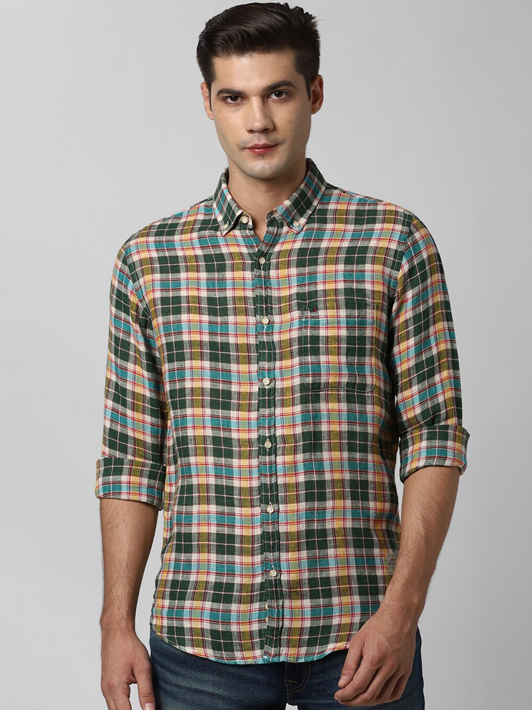

Peter England Men Multicoloured Linen Slim Fit Checked Casual Shirt, Multi