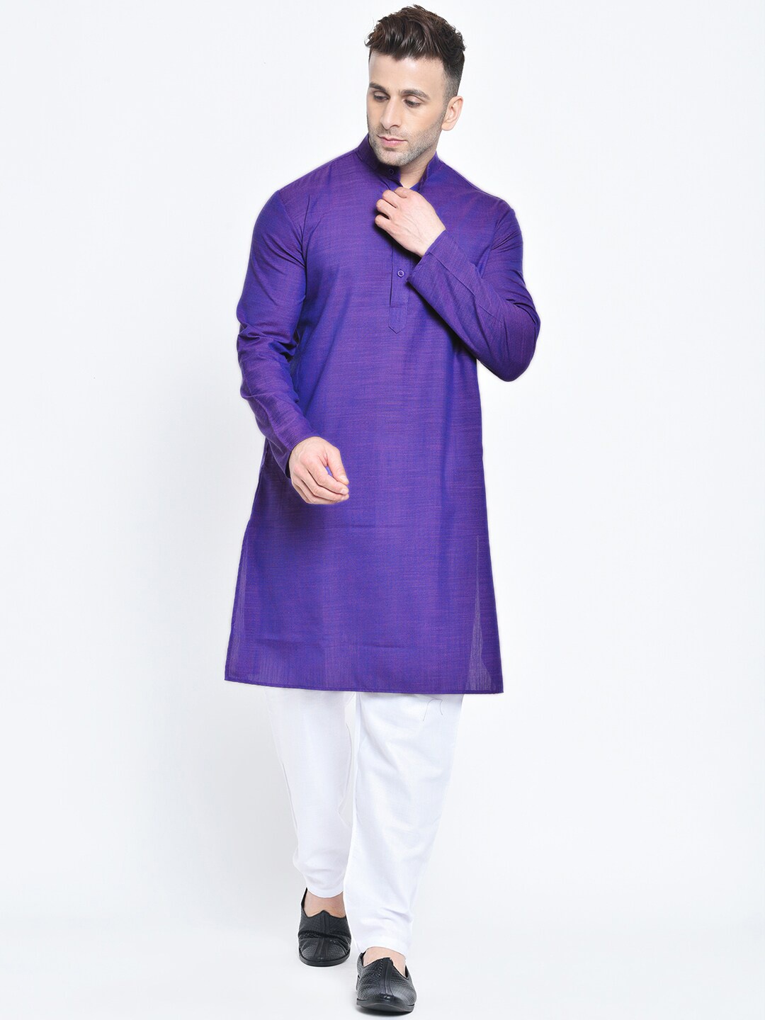 

Hangup Men Purple & Blue Solid Dual Tone Kurta