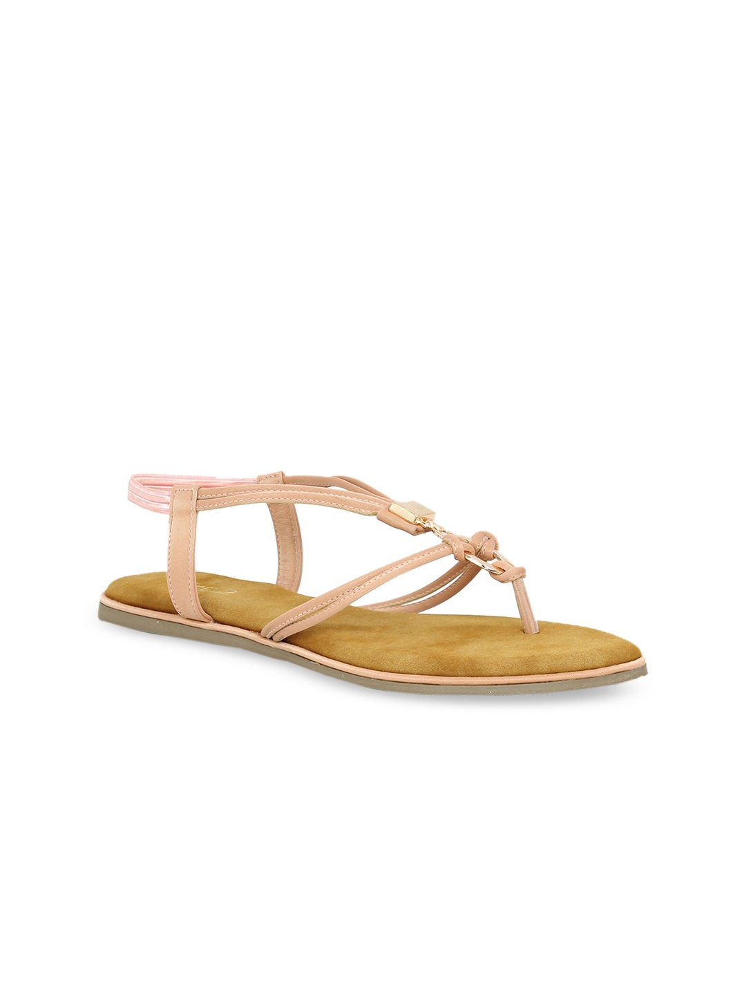 

Inc 5 Women Peach-Coloured Solid T-Strap Flats