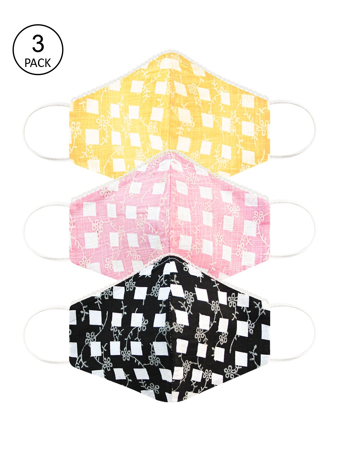 

Daffodils GIRLS WEAR Women Pack Of 3 Printed 3-ply Reusable Cloth Masks, Multi