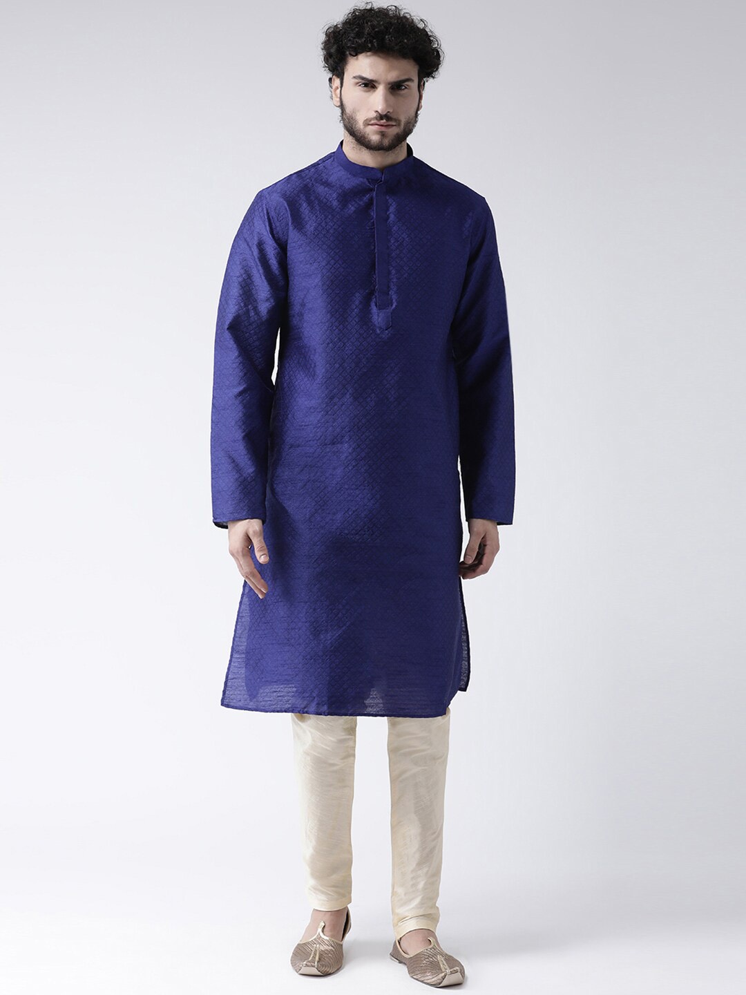 

TABARD Men Navy Blue Woven Design Straight Kurta with Churidar