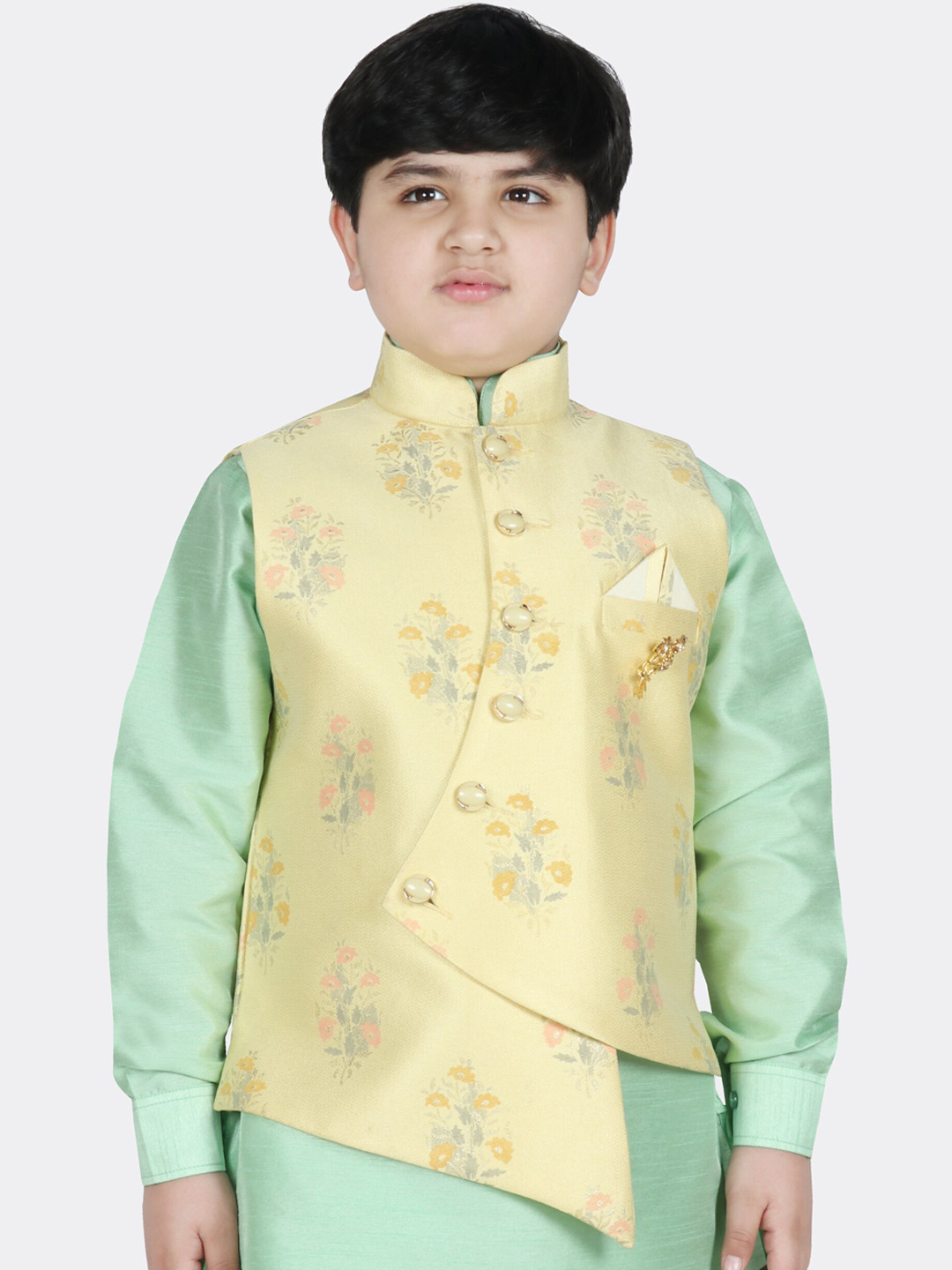 

SG YUVRAJ Boys Yellow & Pink Floral Print Nehru Jacket