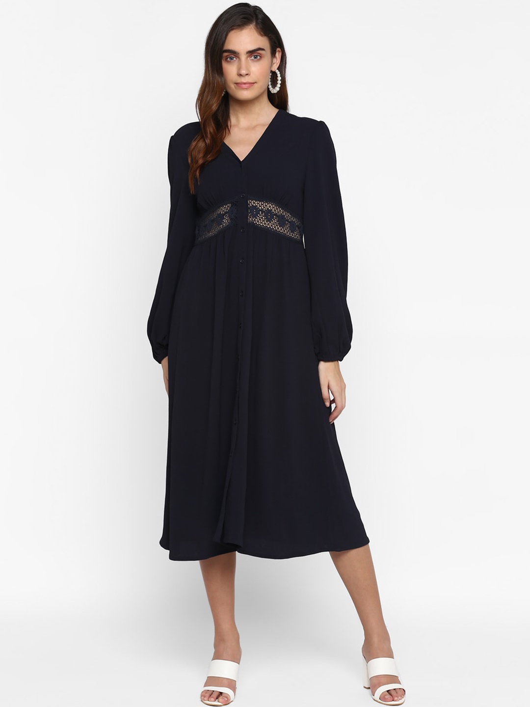 

HOUSE OF KKARMA Women Navy Blue Solid Fit and Flare Dress