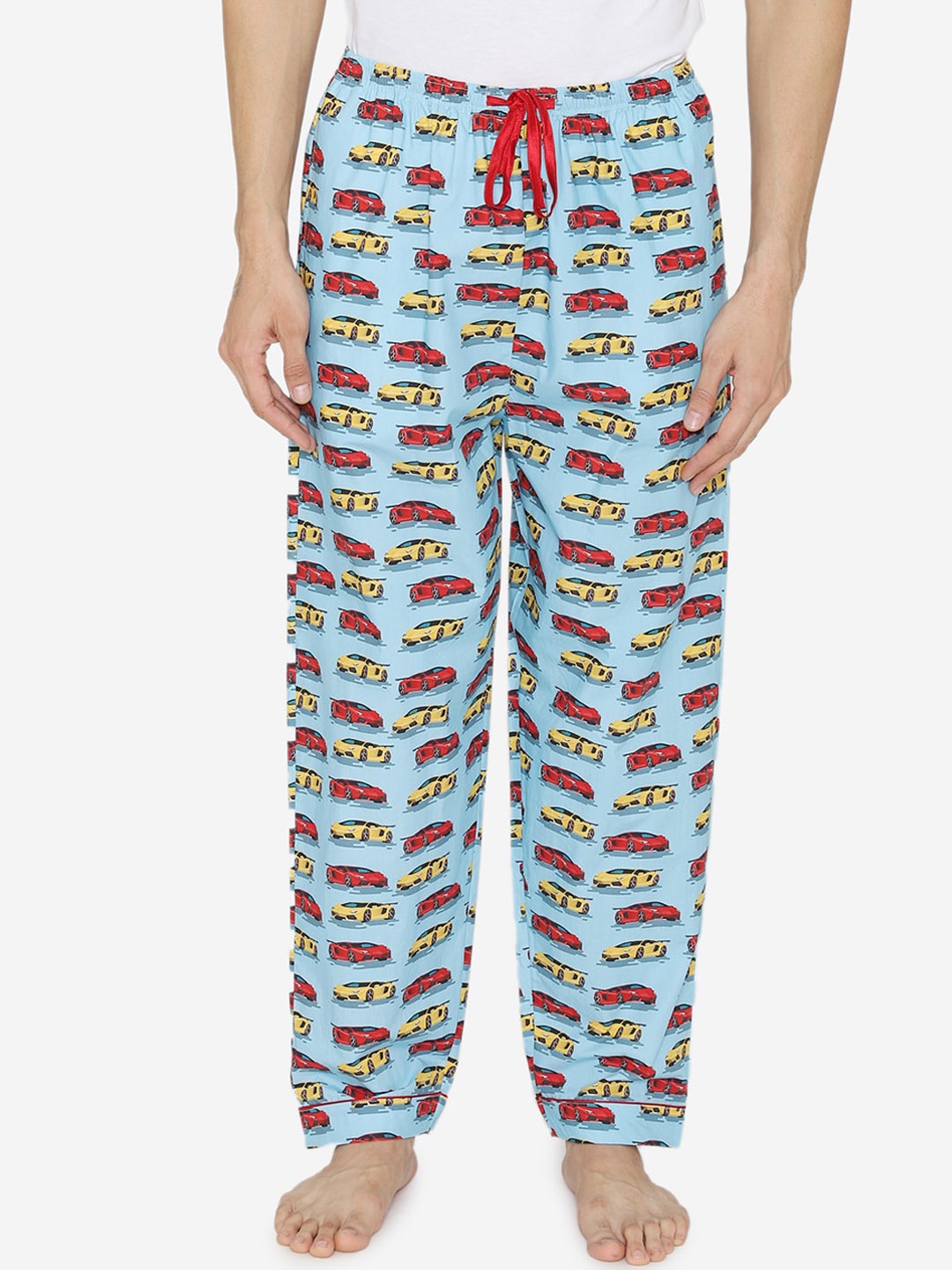 

Fluffalump Men Blue & Red Printed Cotton Lounge Pants