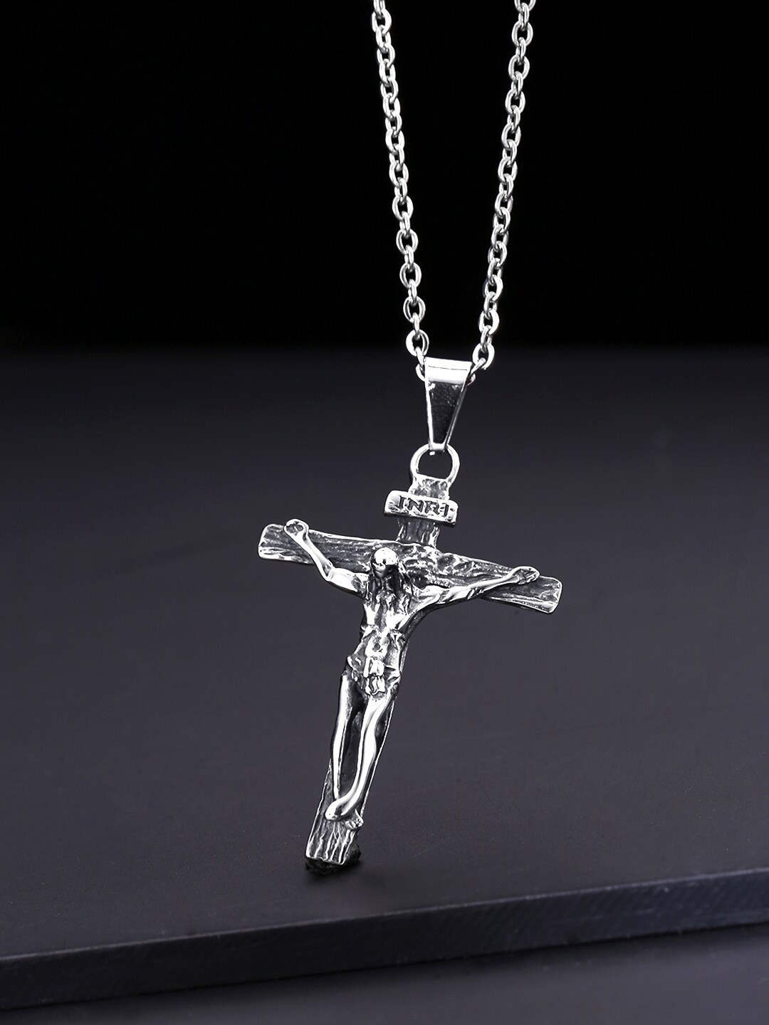 

Yellow Chimes Men Silver-Toned Cross Pendant With Chain