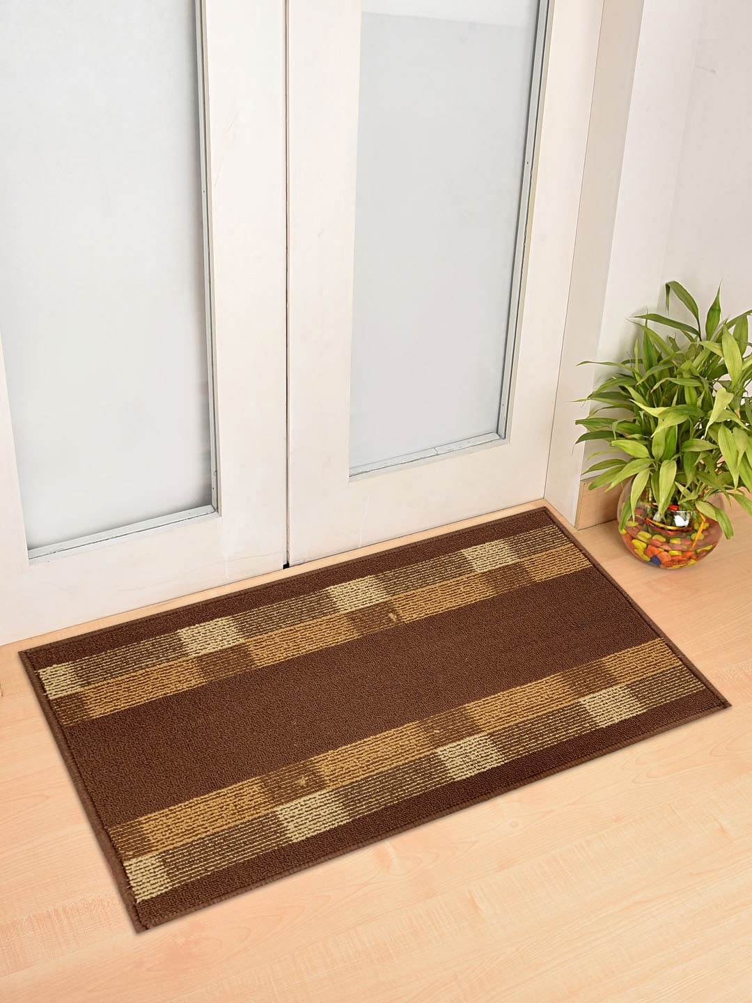 Status Brown Colourblocked Anti-Skid Doormat