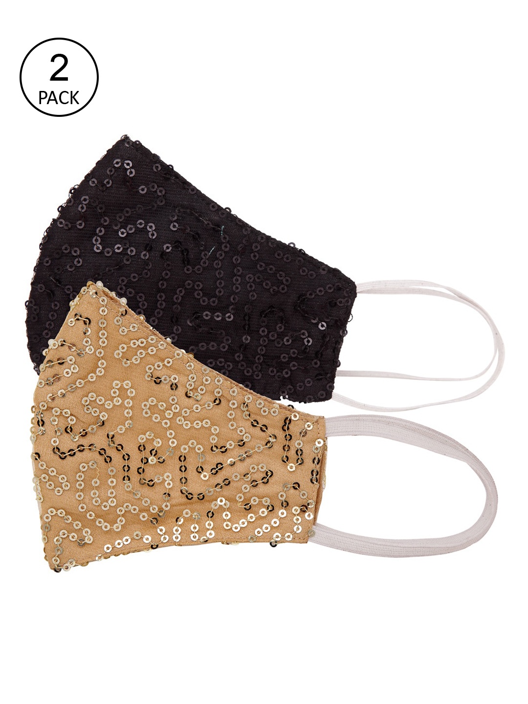 

studio rasa Women Pack Of 2 Sequin Embellished 3-Ply Cloth Face Mask, Black