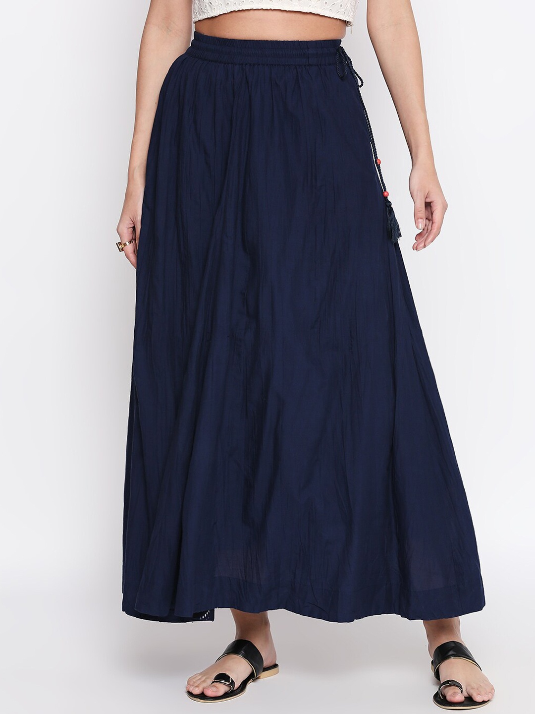 

People Women Navy-Blue Solid A-Line Maxi Skirt