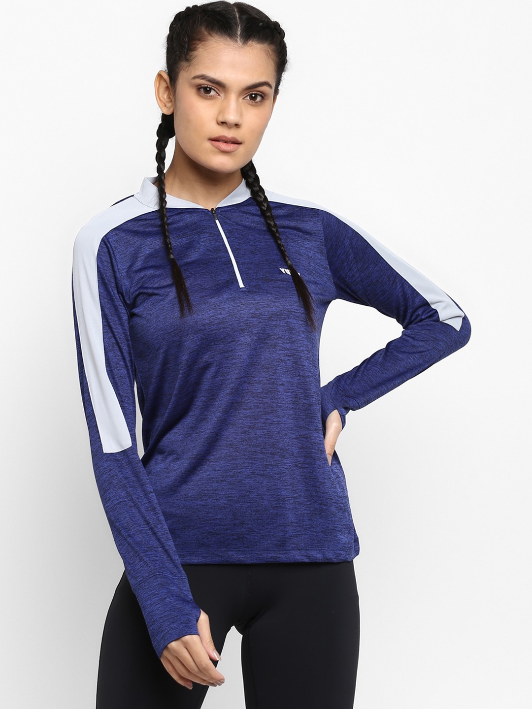 

Yuuki Women Navy Blue Solid Stand Collar Sports T-shirt