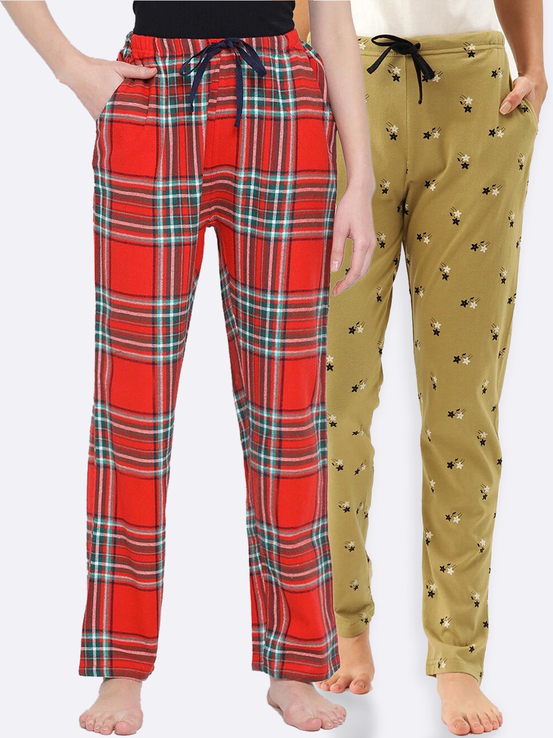

Kanvin Women Pack of 2 Pure Cotton Lounge Pants, Mustard