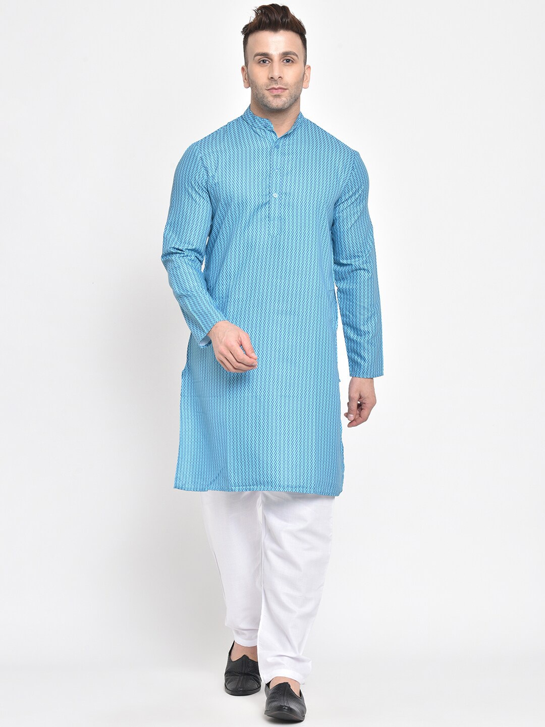 

Hangup Men Blue Striped Kurta