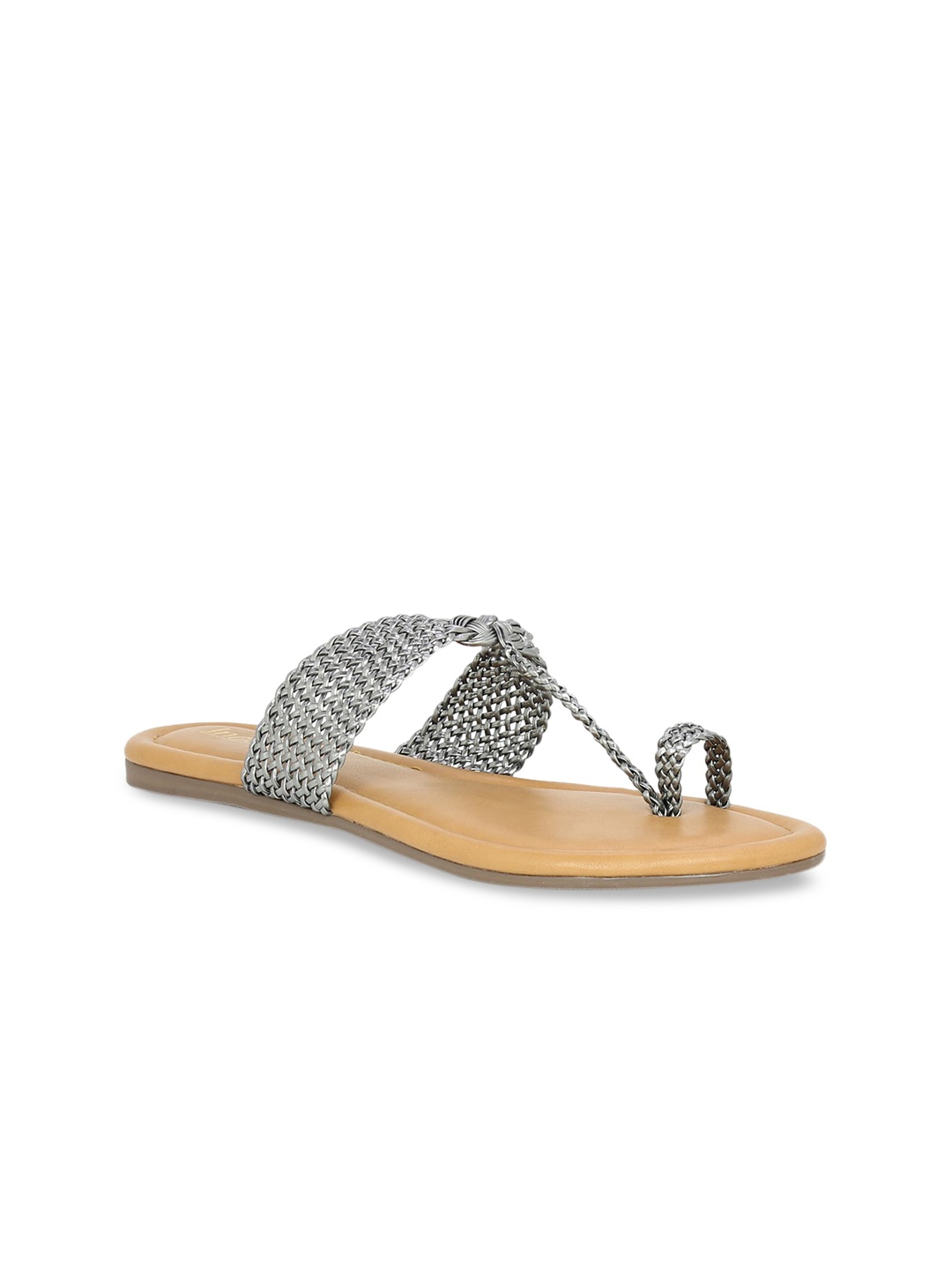 

Inc 5 Women Gunmetal-Toned Woven Design One Toe Flats, Metallic