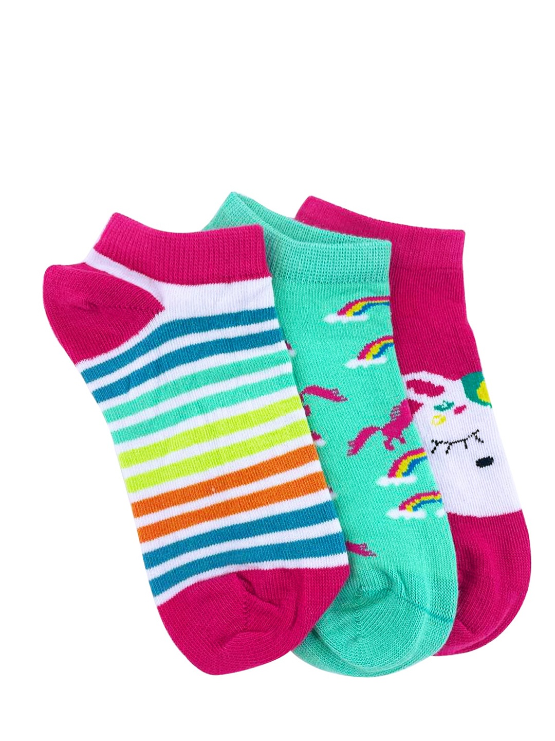 

KazarMax Girls Pack Of 3 Patterned Ankle-Length Socks, Pink
