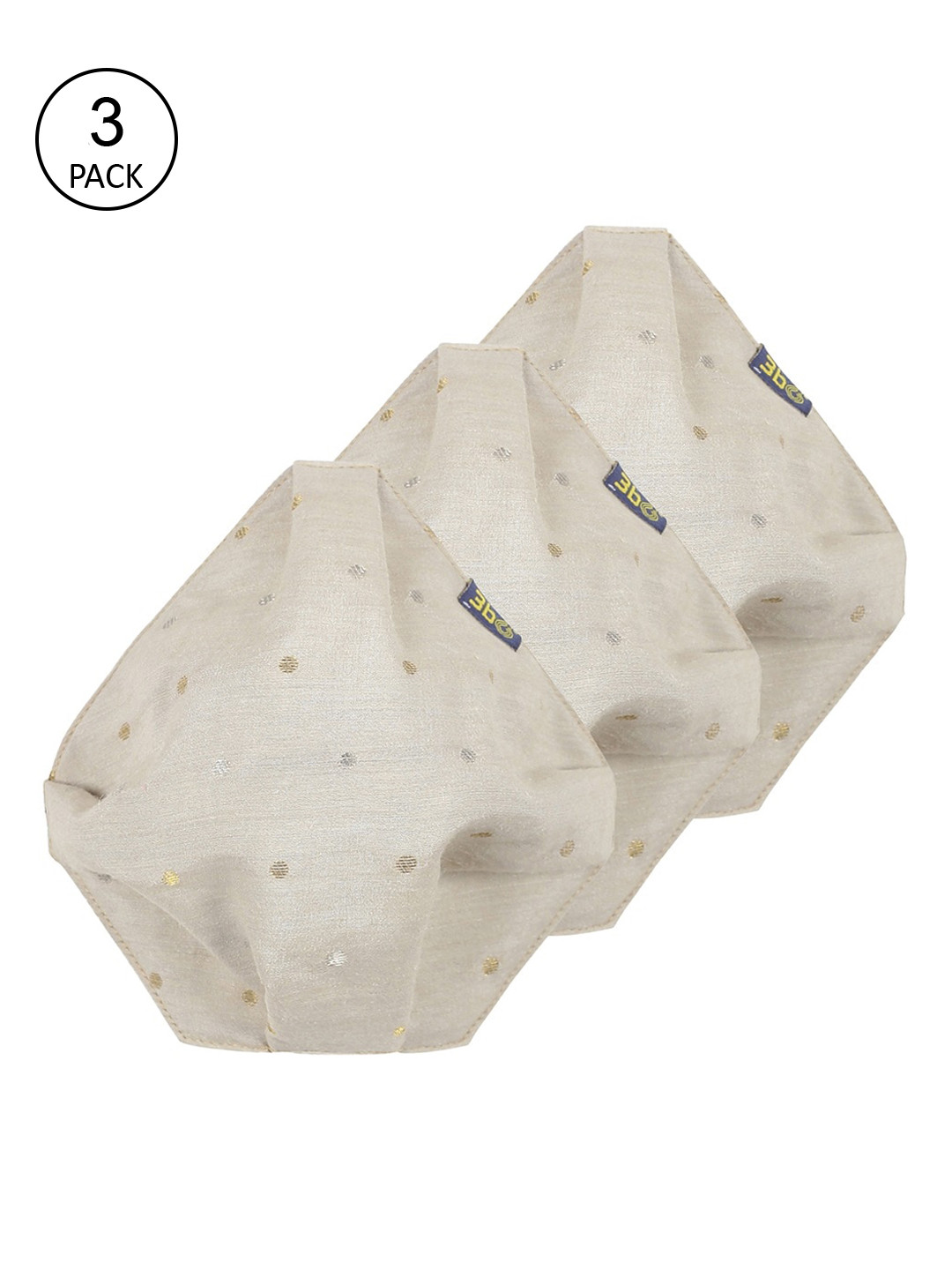 

3BO Women Pack Of 3 Beige & Gold 3-Ply Reusable Protective Cloth Masks