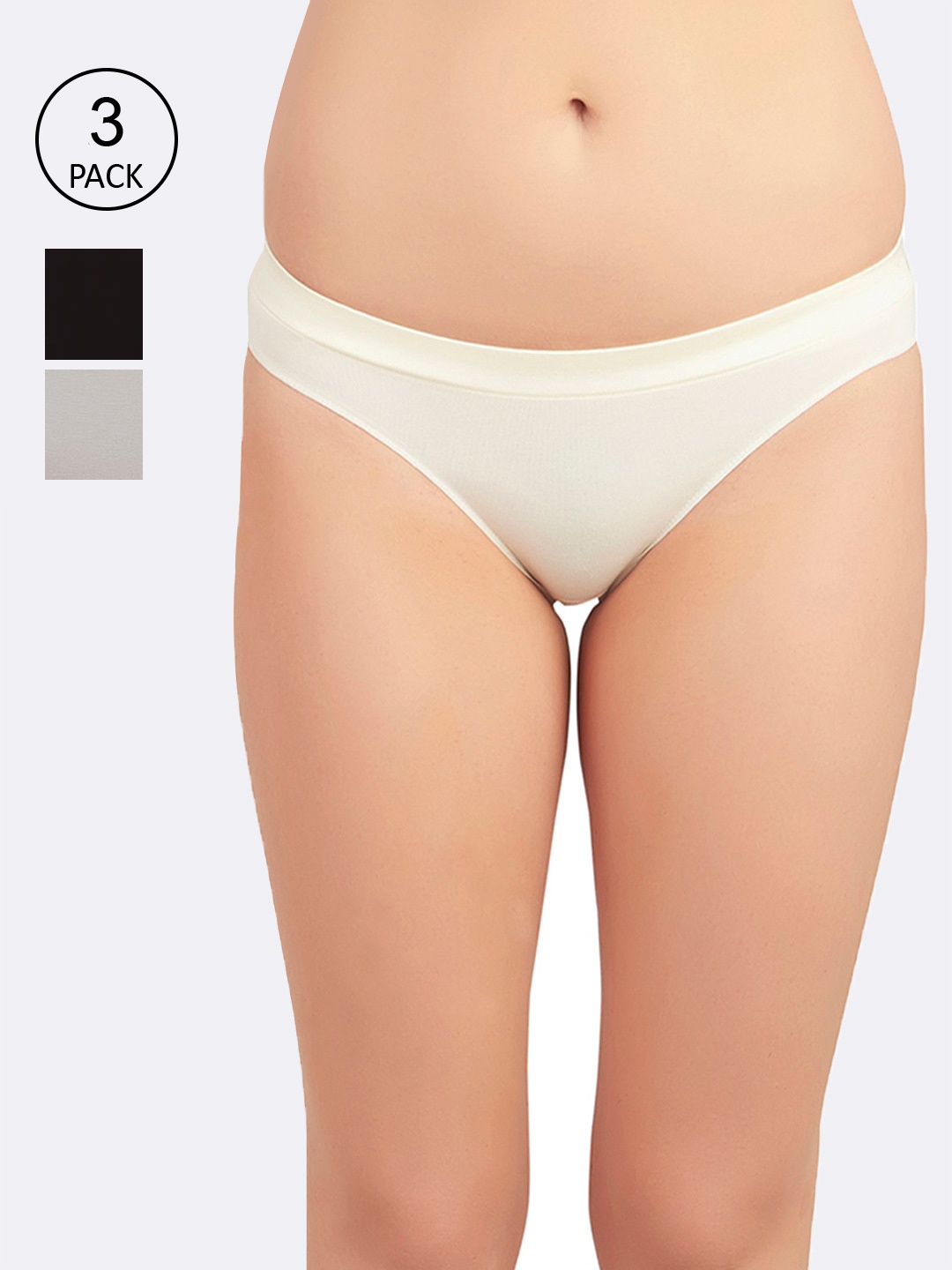 

SOIE Women Low Rise Cotton Spandex Bikini Pack of 3, White