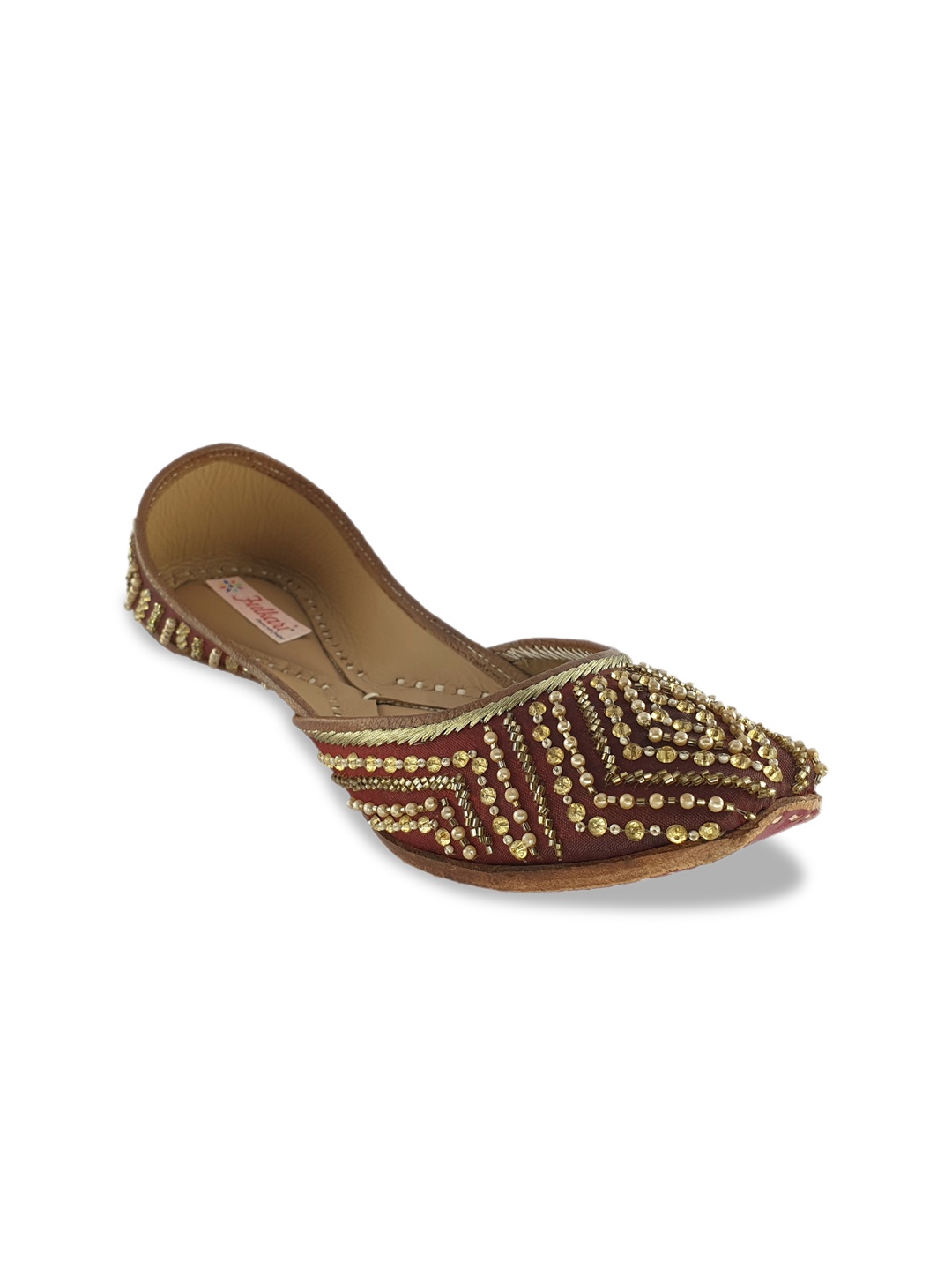 

Fulkari Women Embellished Ethnic Leather Mojaris, Maroon