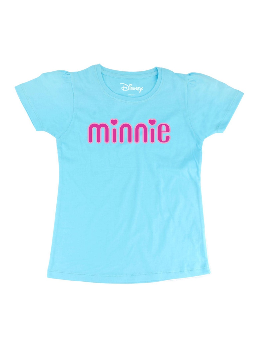 Minnie Girls Blue Printed Round Neck T-shirt