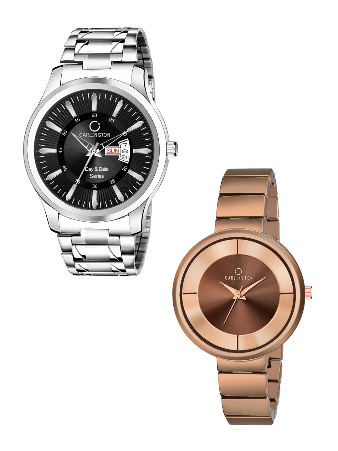 

CARLINGTON His & Her Black & Brown Analogue Watch Gift Set