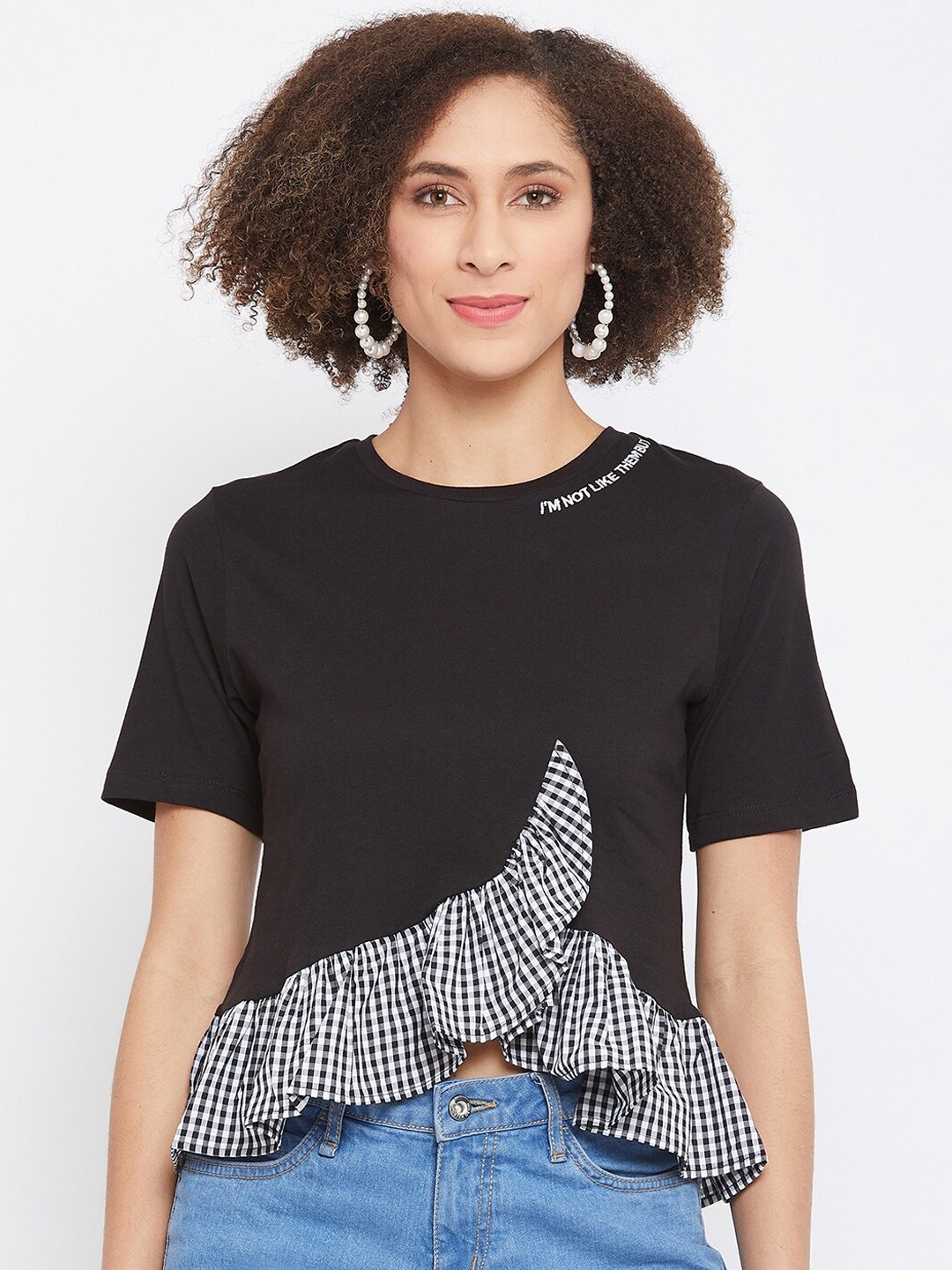 

Madame Black & White Checked Monochrome A-Line Crop Top
