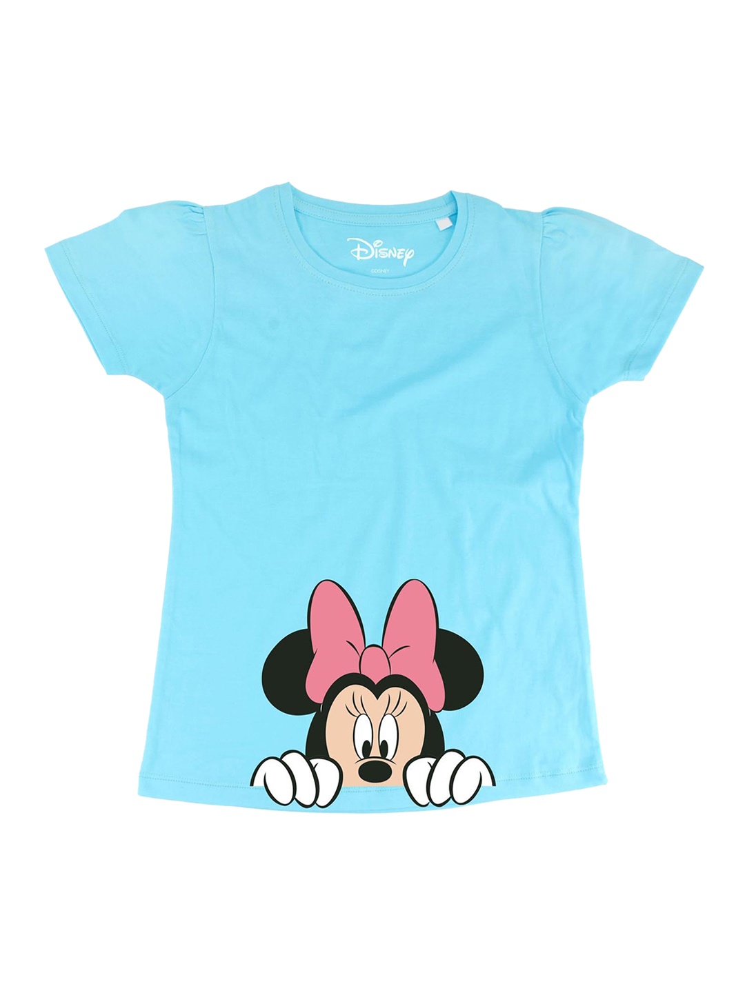 

Minnie Girls Blue Minnie Mouse Printed Round Neck T-shirt