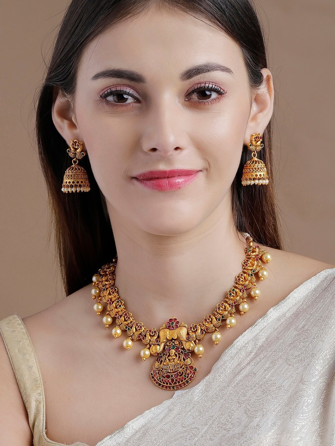 

Rubans Gold-Toned 22K Gold Plated Devine Lakhmi Handcrafted Traditional Jewellery Set