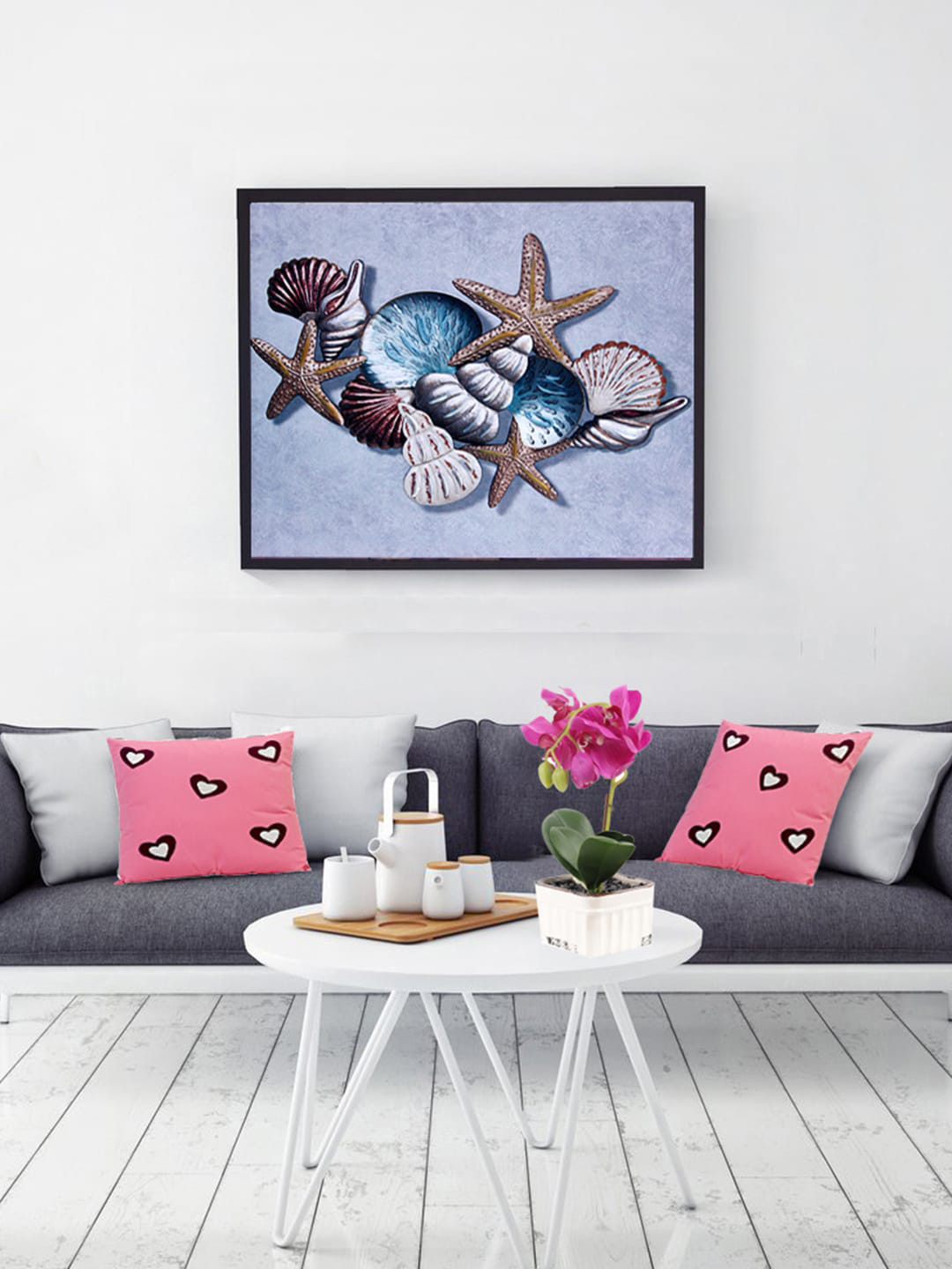 

Aapno Rajasthan Blue & Black Shells Star Fish Canvas Painting