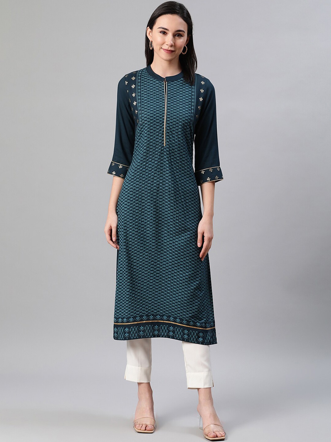 

ZIYAA Women Teal Blue Printed Kurta