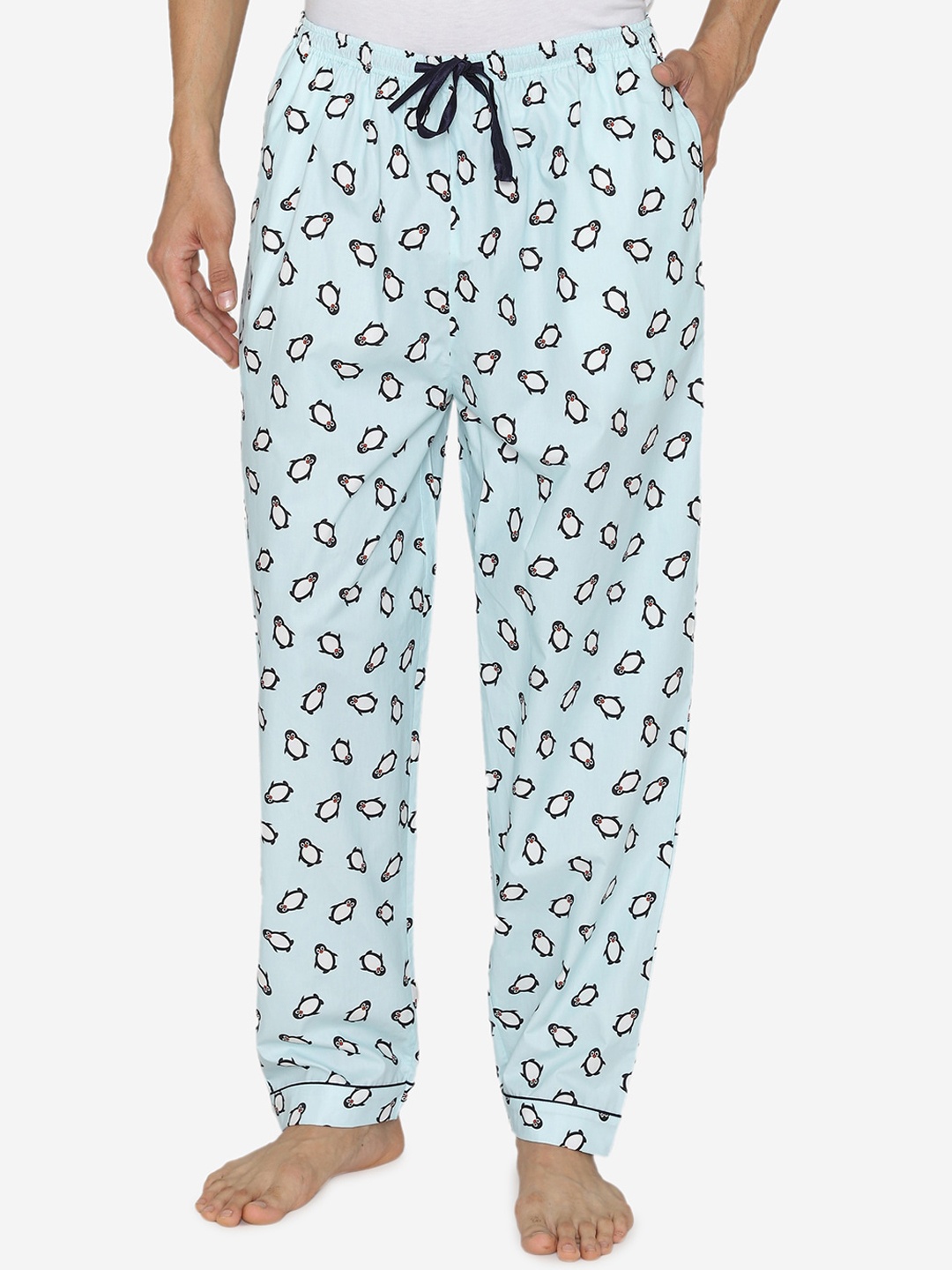 

Fluffalump Men Light Blue & White Printed Cotton Lounge Pants