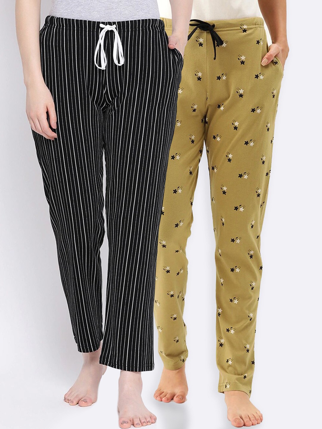 

Kanvin Women Pack of 2 Pure Cotton Lounge Pants, Mustard