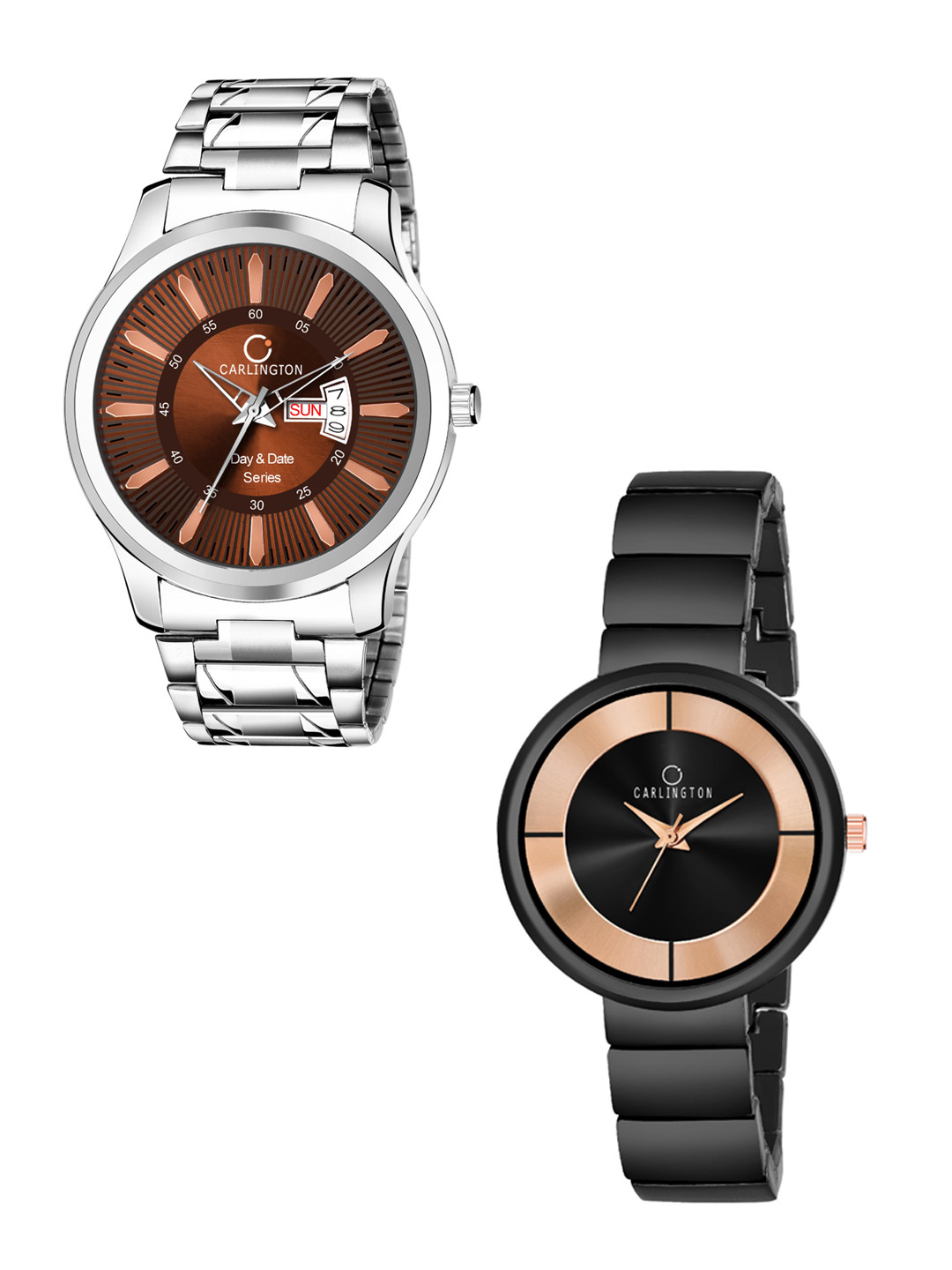 

CARLINGTON His & Her Brown & Black Analogue Watch Gift Set