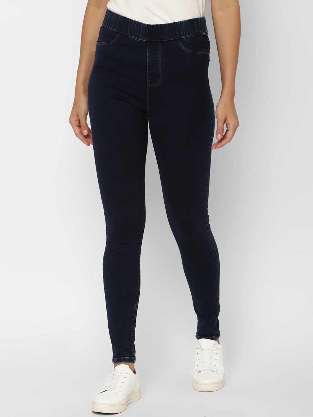 

Allen Solly Woman Navy Regular Fit Solid Jeggings, Navy blue