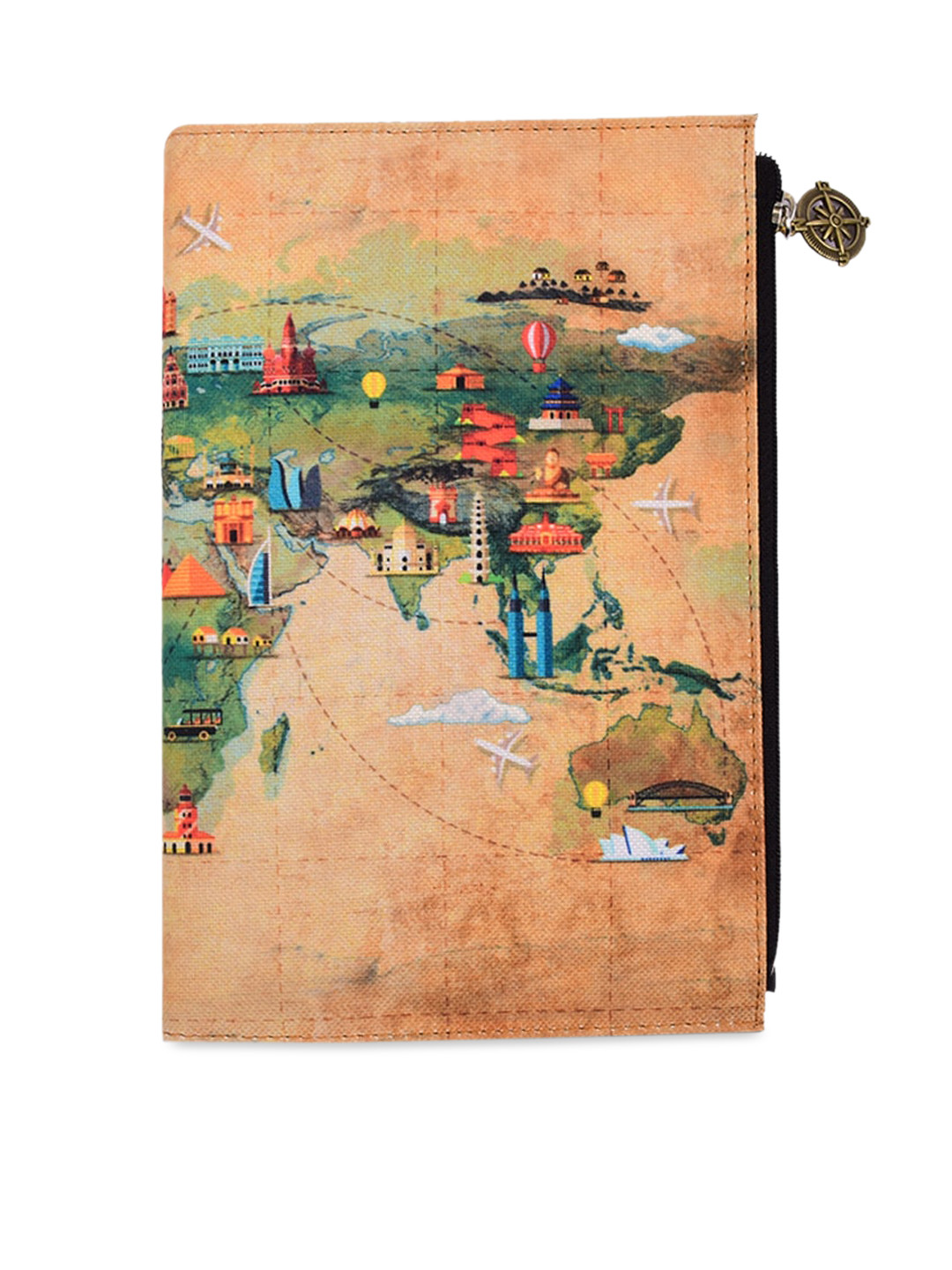 

Doodle Brown & Green Around The World Printed Notebook Zipper Pouch