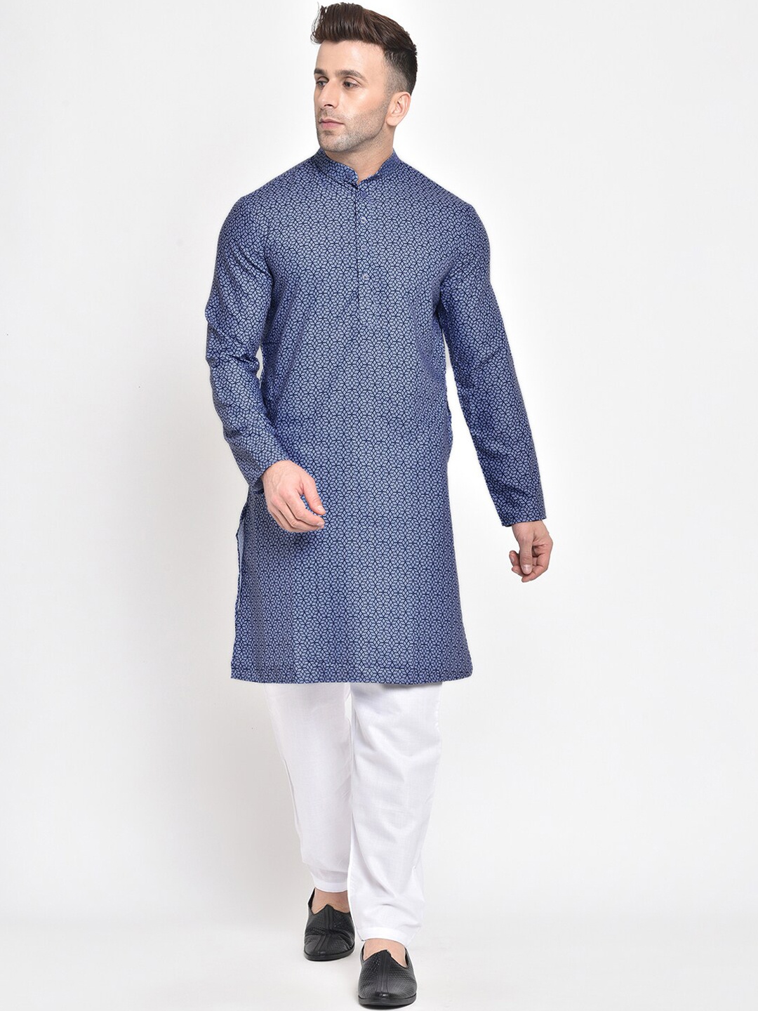 

Hangup Men Blue Geometric Printed Indigo Kurta
