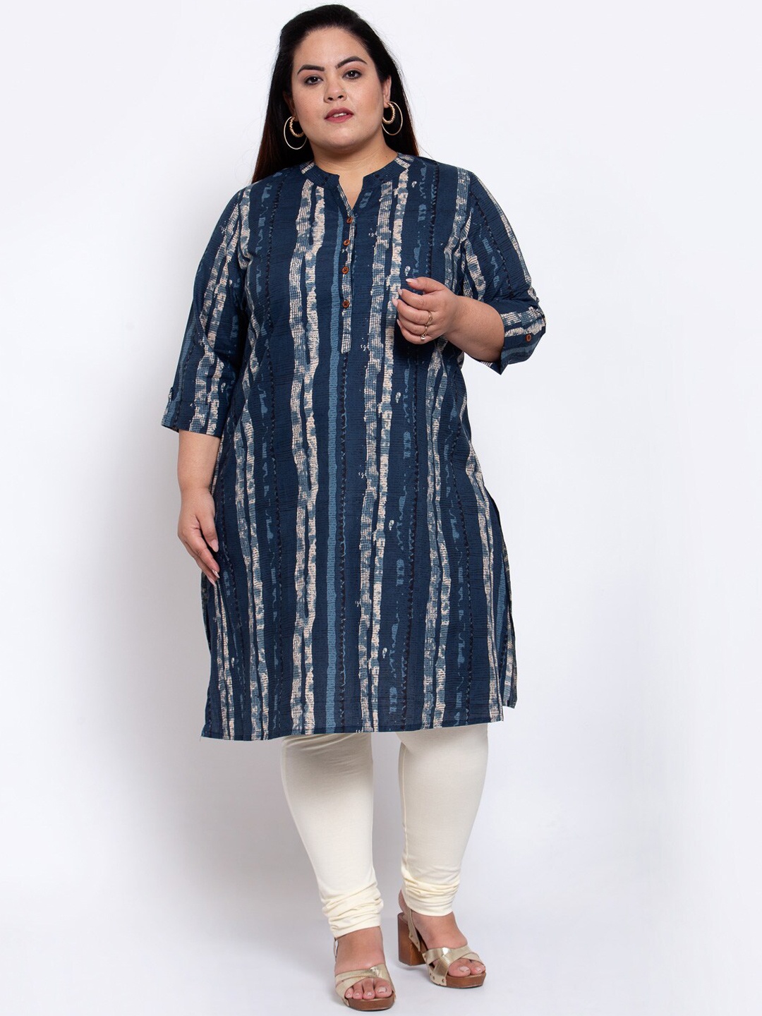 

plusS Women Navy Blue Printed Kurta