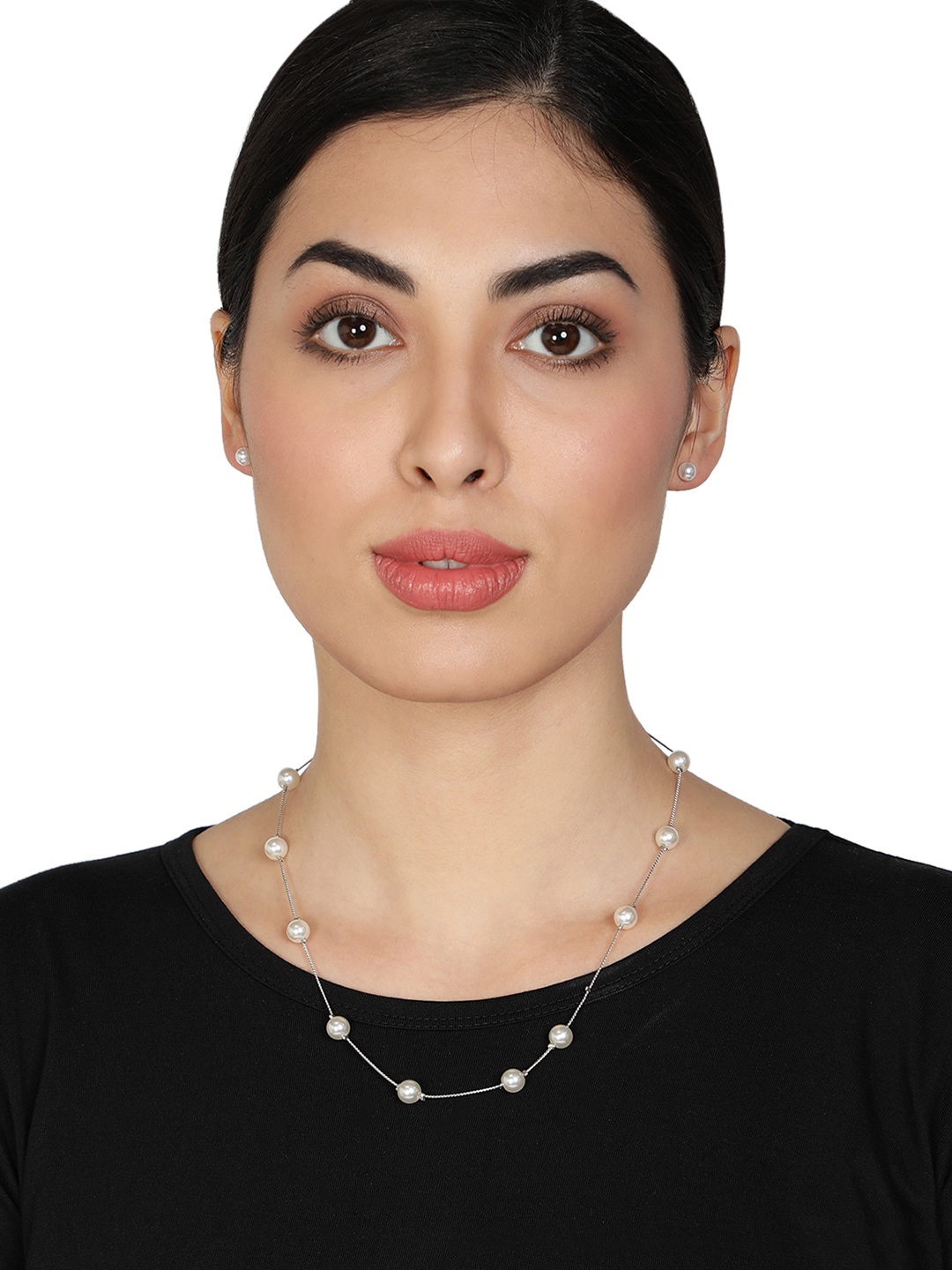 AQUASTREET Silver-Plated White Pearl Beaded Jewellery Set