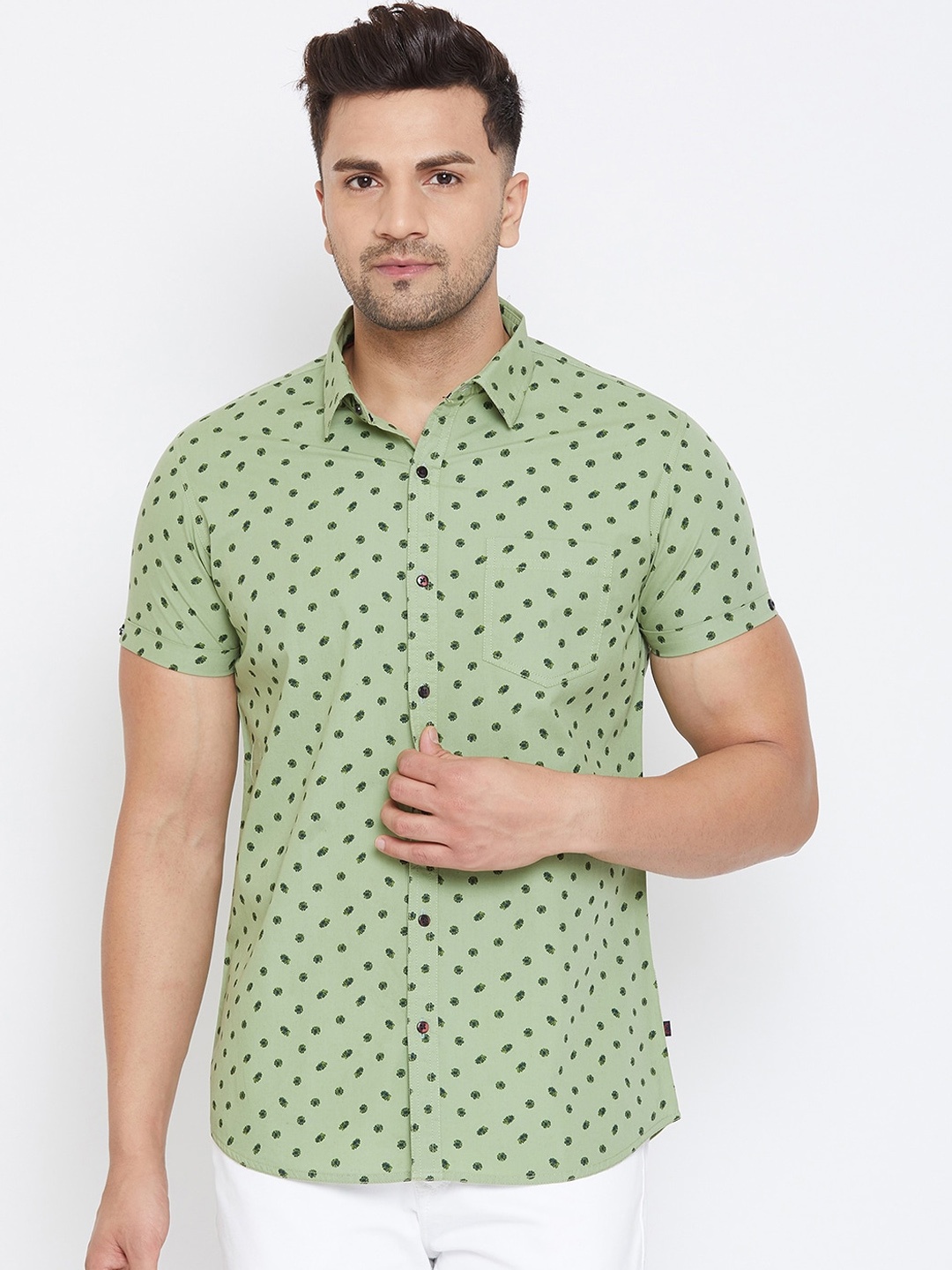 Canary London Men Green Slim Fit Printed Casual Shirt