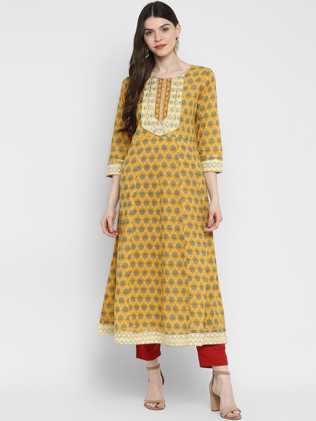 

Vbuyz Women Yellow Printed Cotton Anarkali Kurta