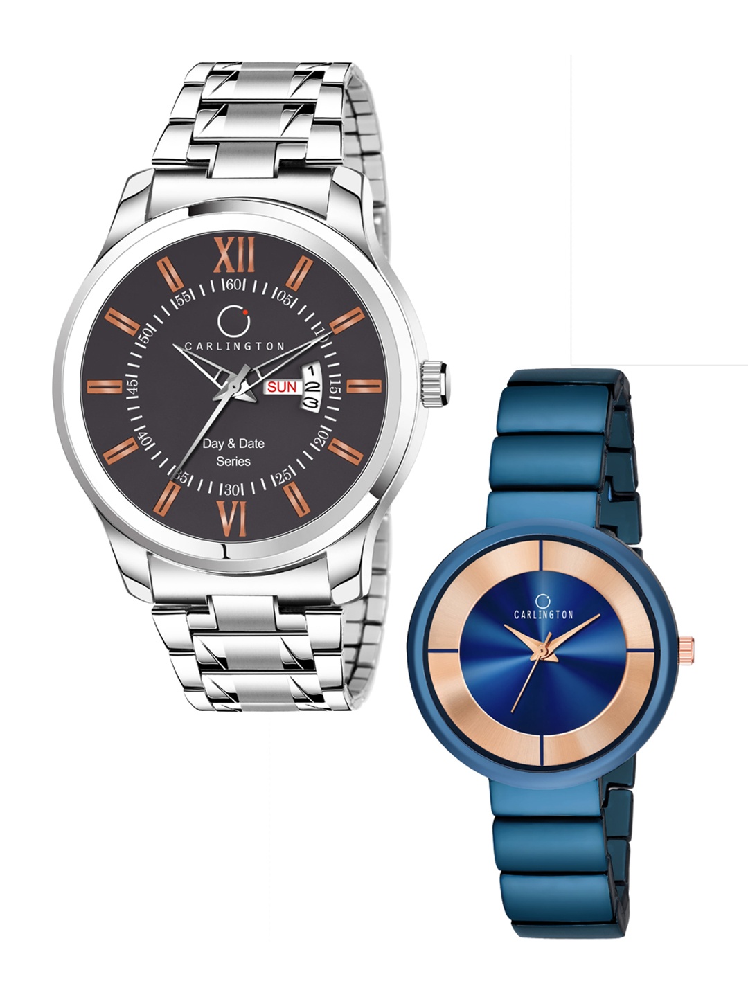 

CARLINGTON His & Her Black & Blue Analogue Watch Gift Set