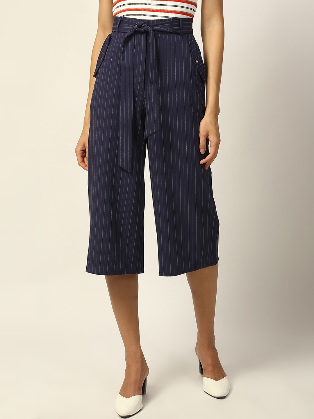 ELLE Women Navy Blue Regular Fit Solid Culottes