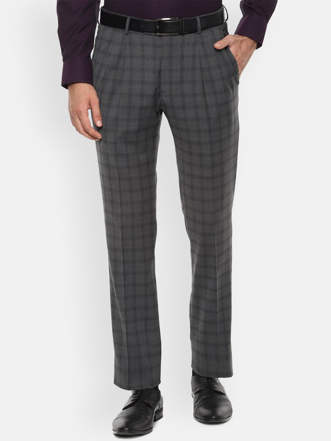 

Luxure by Louis Philippe Men Grey Slim Fit Checked Formal Trousers