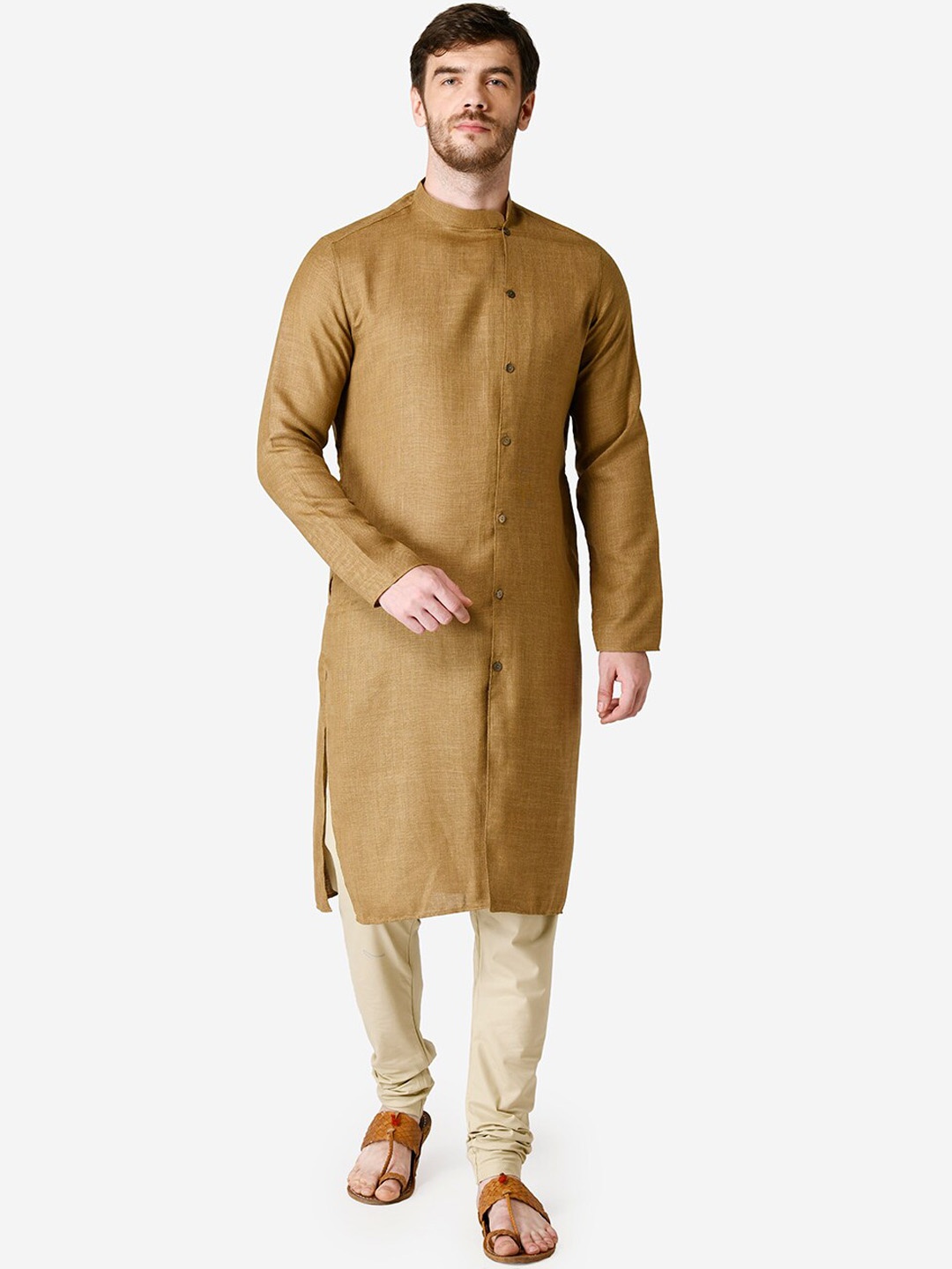 

TABARD Men Brown & Beige Solid Cotton Kurta with Churidar