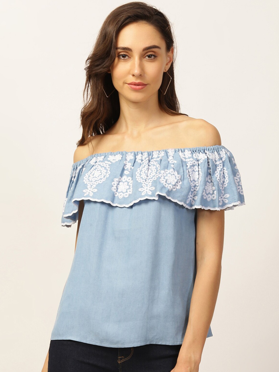 

ELLE Blue Off-Shoulder Regular Top