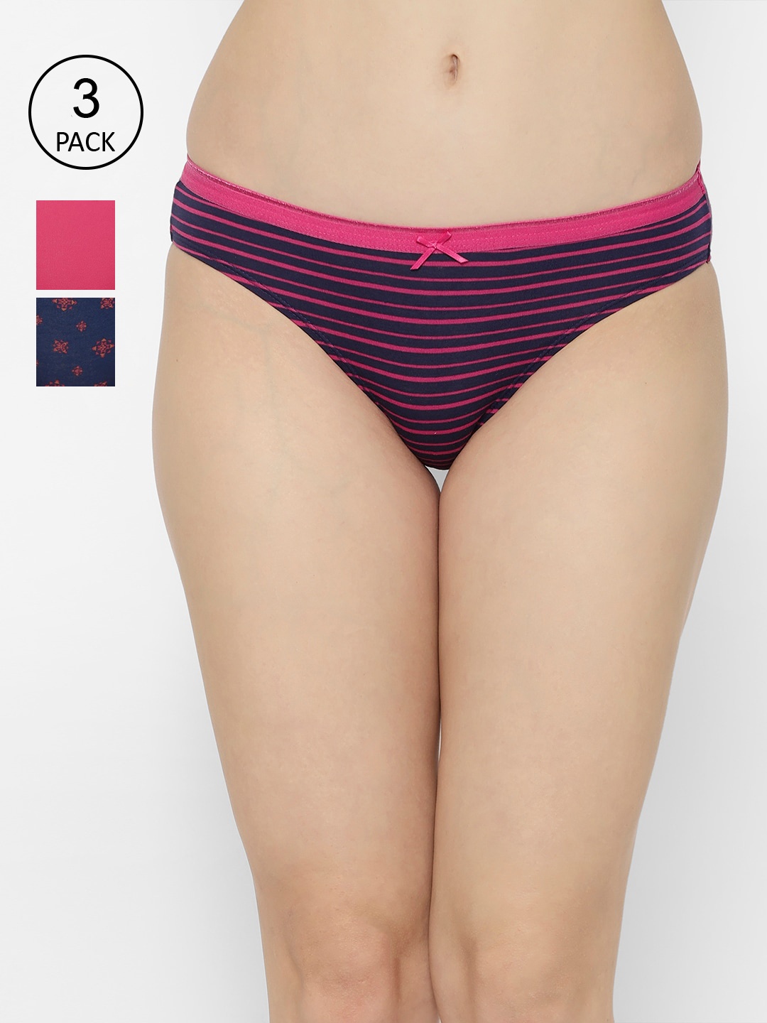 

SOIE Women Mid Rise Medium Coverage Printed Cotton Stretch Brief Panty (Pack of 3), Pink