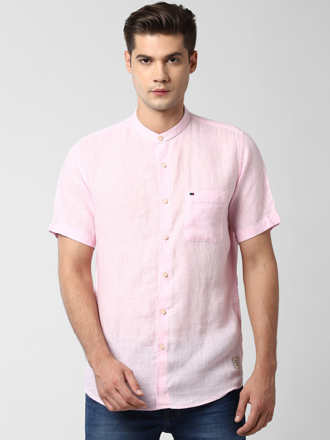

Peter England Pink Pure Linen Solid Slim Fit Shirt