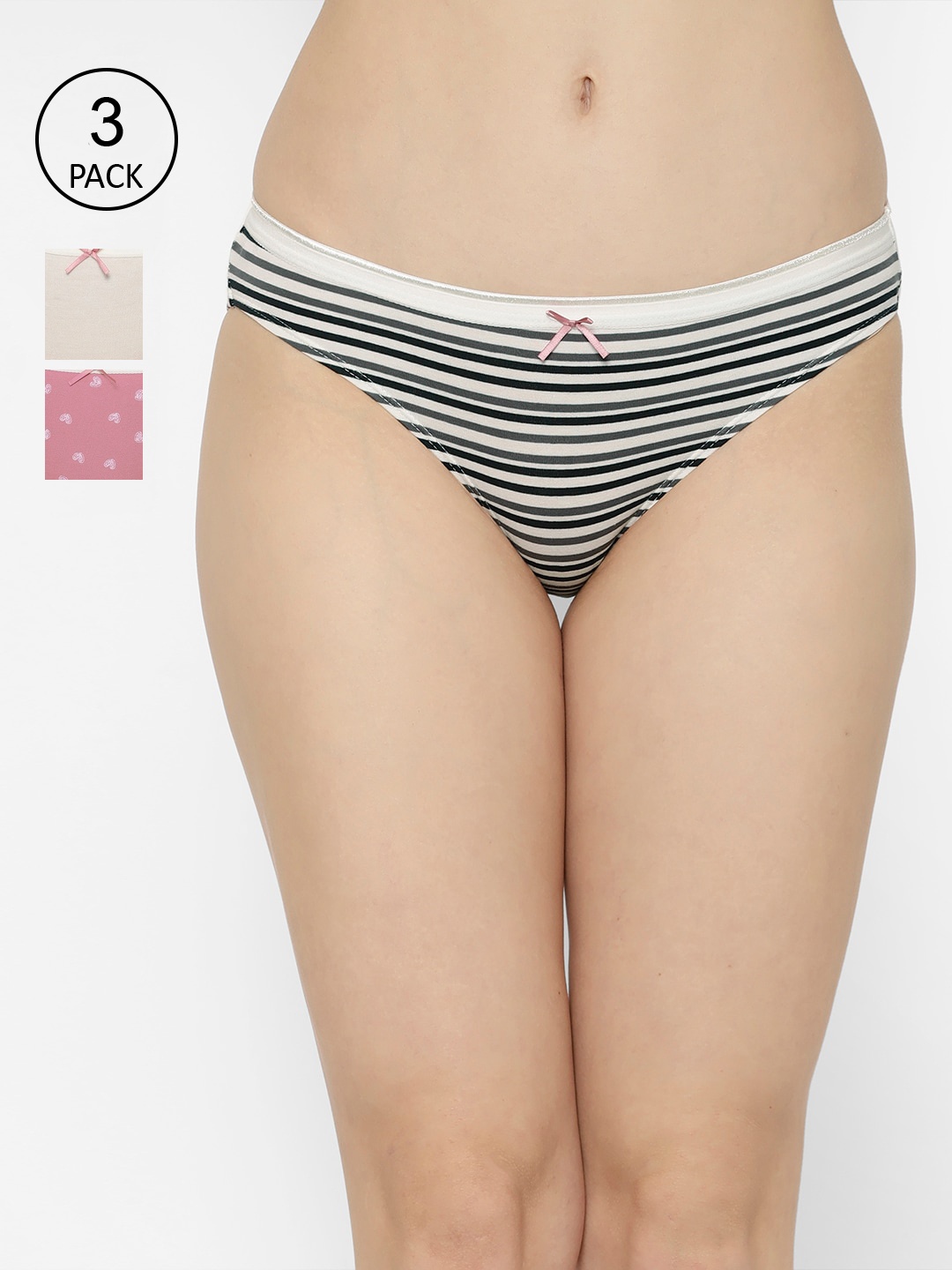 

SOIE Pack of 3 Mid Rise Medium Coverage Solid and Printed Cotton Stretch Briefs, White