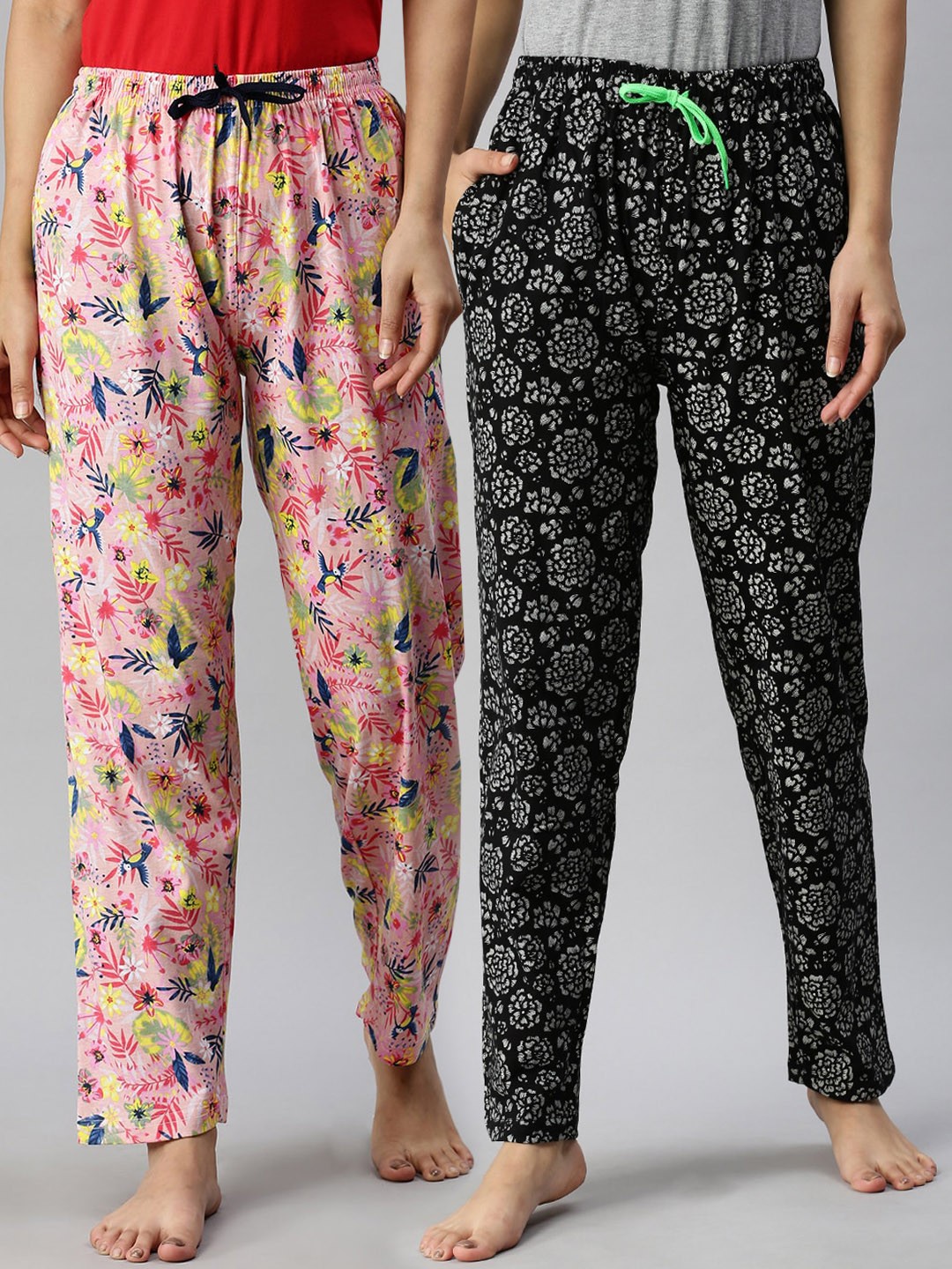 

Kryptic Women Pack of 2 Printed Pure Cotton Relaxed Fit Lounge Pants, Multi