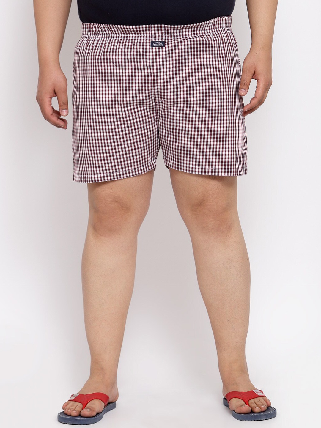 

plusS Men Plus Size Maroon & White Checked Pure Cotton Boxers MBX208E