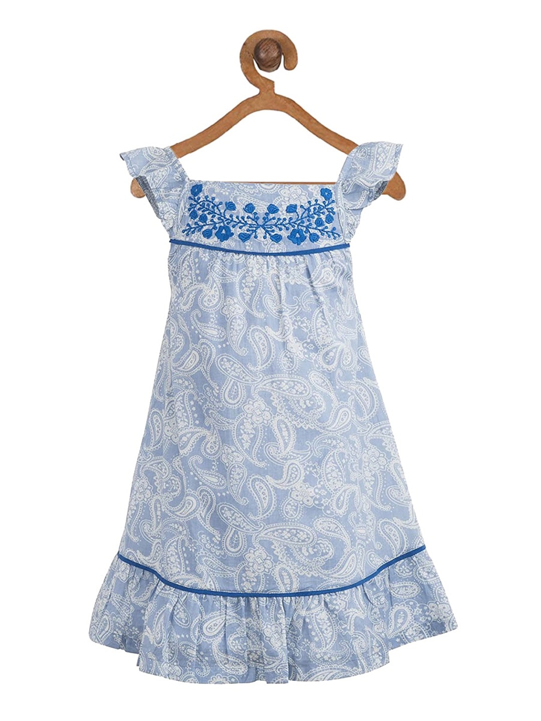 

Miyo Girls Blue Printed A-Line Dress